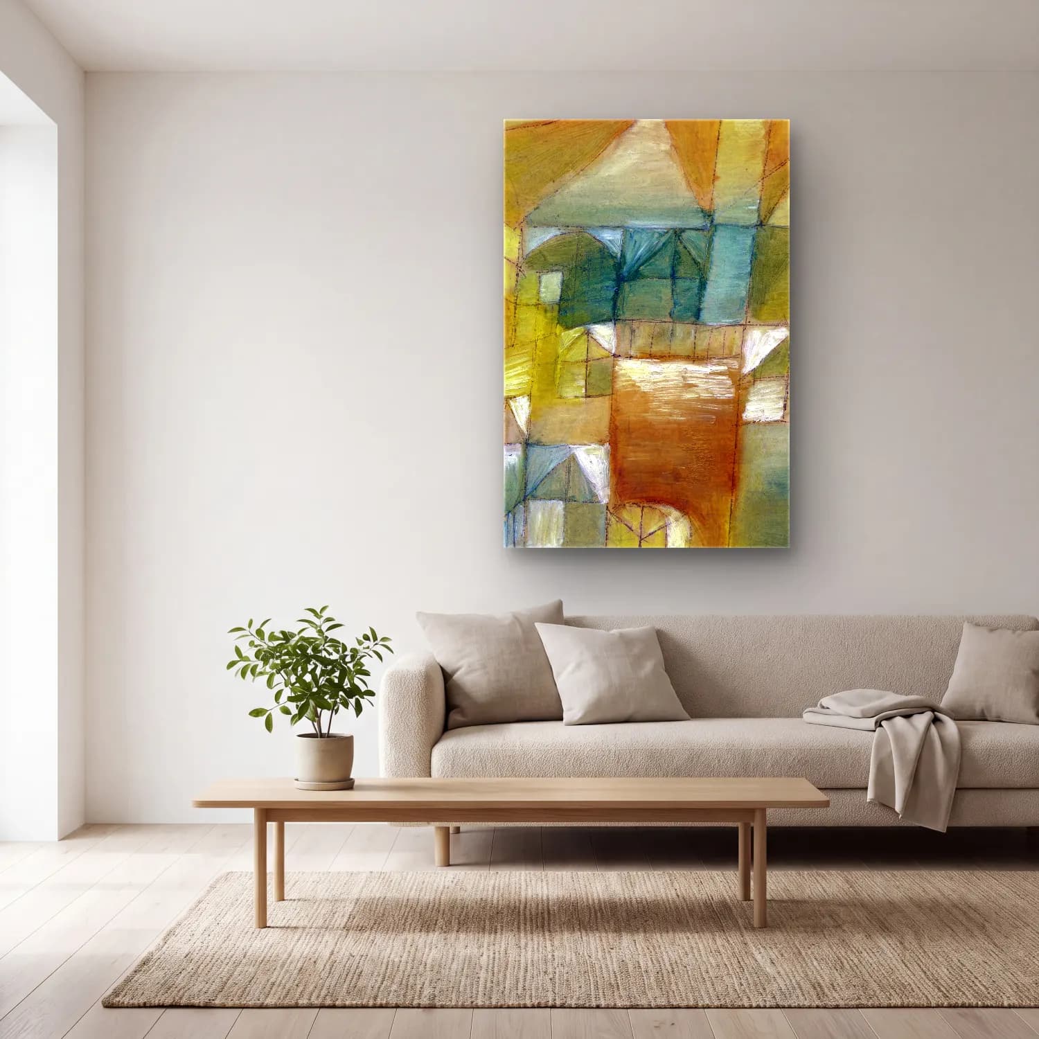 Paul Klee – Fasçsade brown-green cam tablo — açık renk salonda