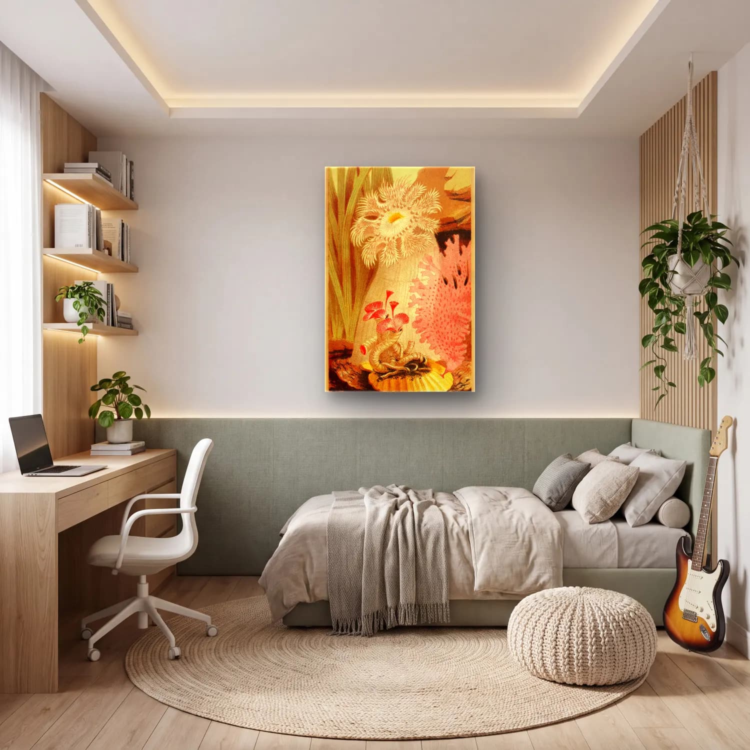 Botanik İllüstrasyon Çiçek Deseni No. 18 cam tablo — genç odasında