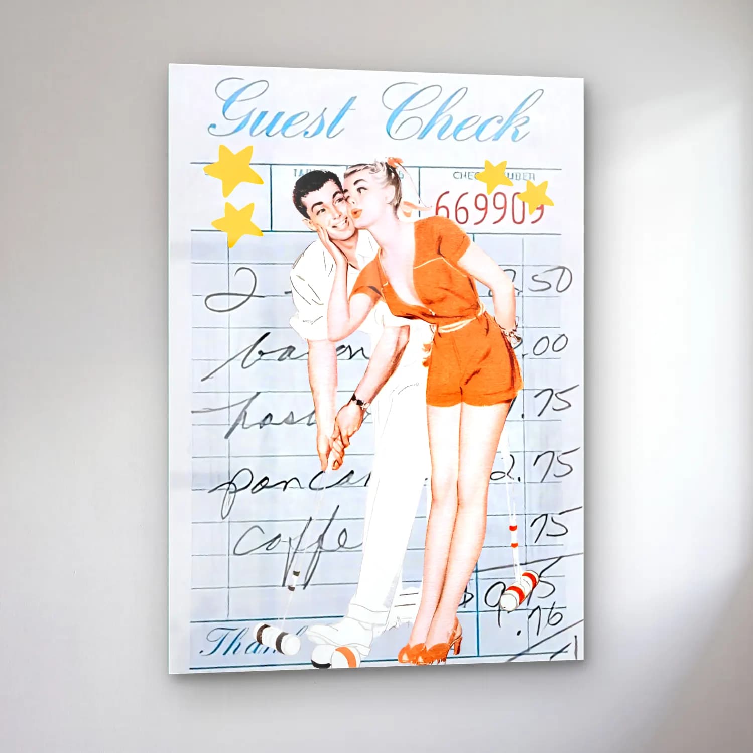 Vintage Poster Aşıklar – Turuncu Tonlar cam tablo — sol açıdan görünüm