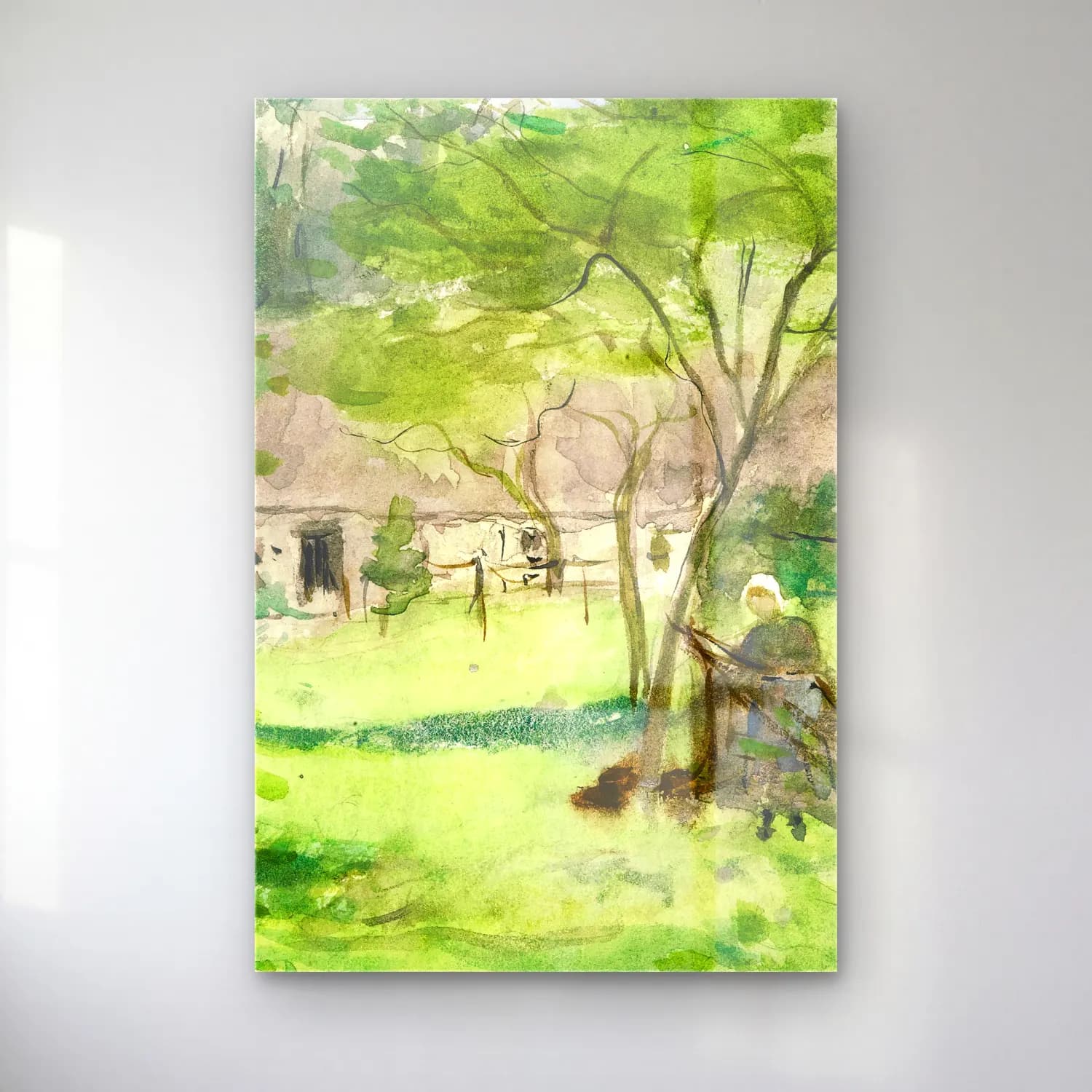 Berthe Morisot – Paysage cam tablo — Berthe Morisot – Paysage — suluboya kır evi