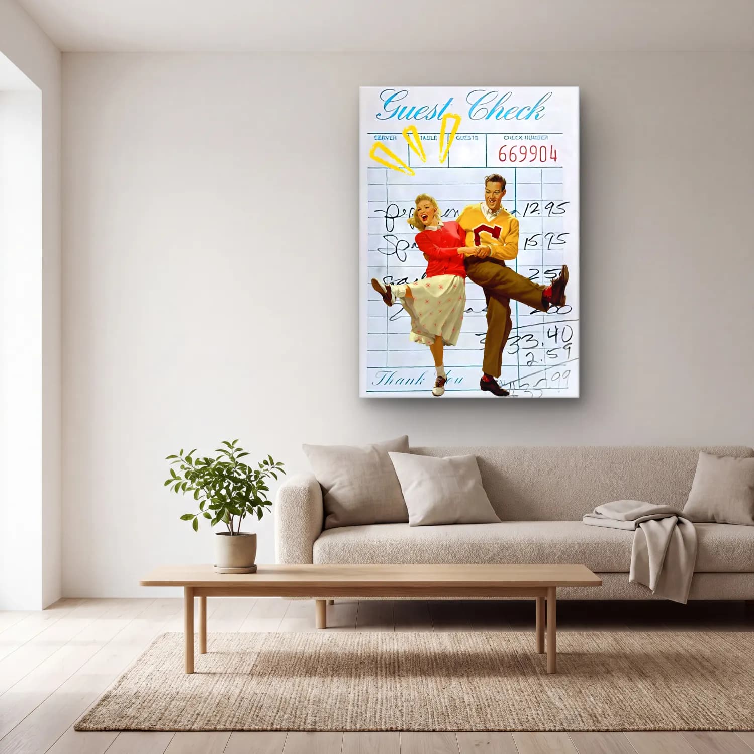 Vintage Poster Rakamlar cam tablo — açık renk salonda