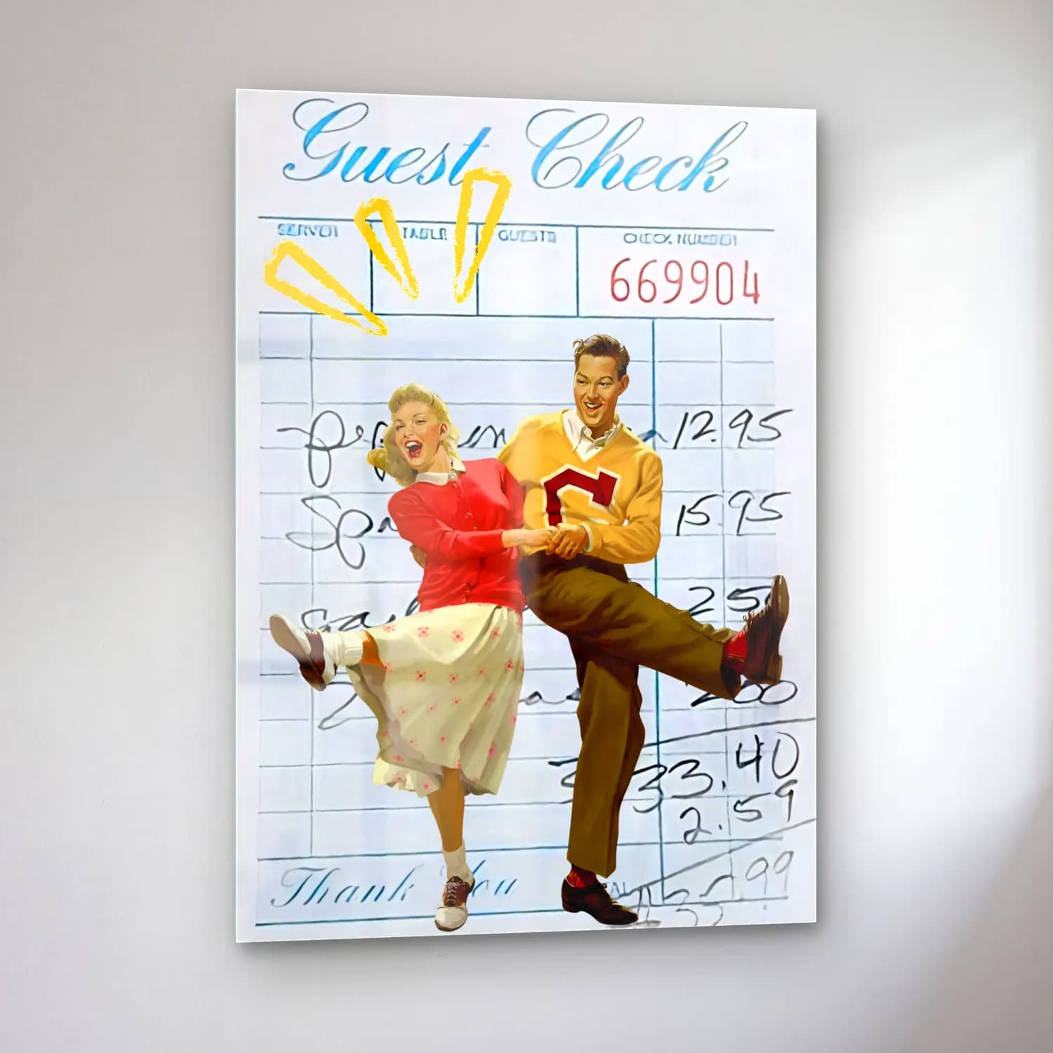 Vintage Poster Rakamlar cam tablo — sol açıdan görünüm