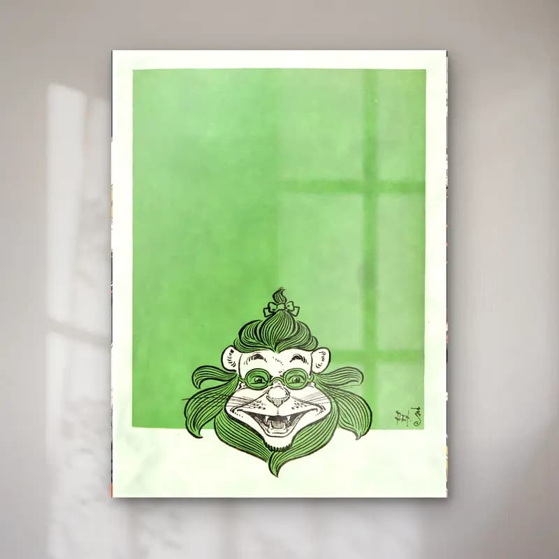 Vintage Poster Maymun – Yeşil Tonlar cam tablo — Vintage Poster Maymun – Yeşil Tonlar — vintage poster maymun