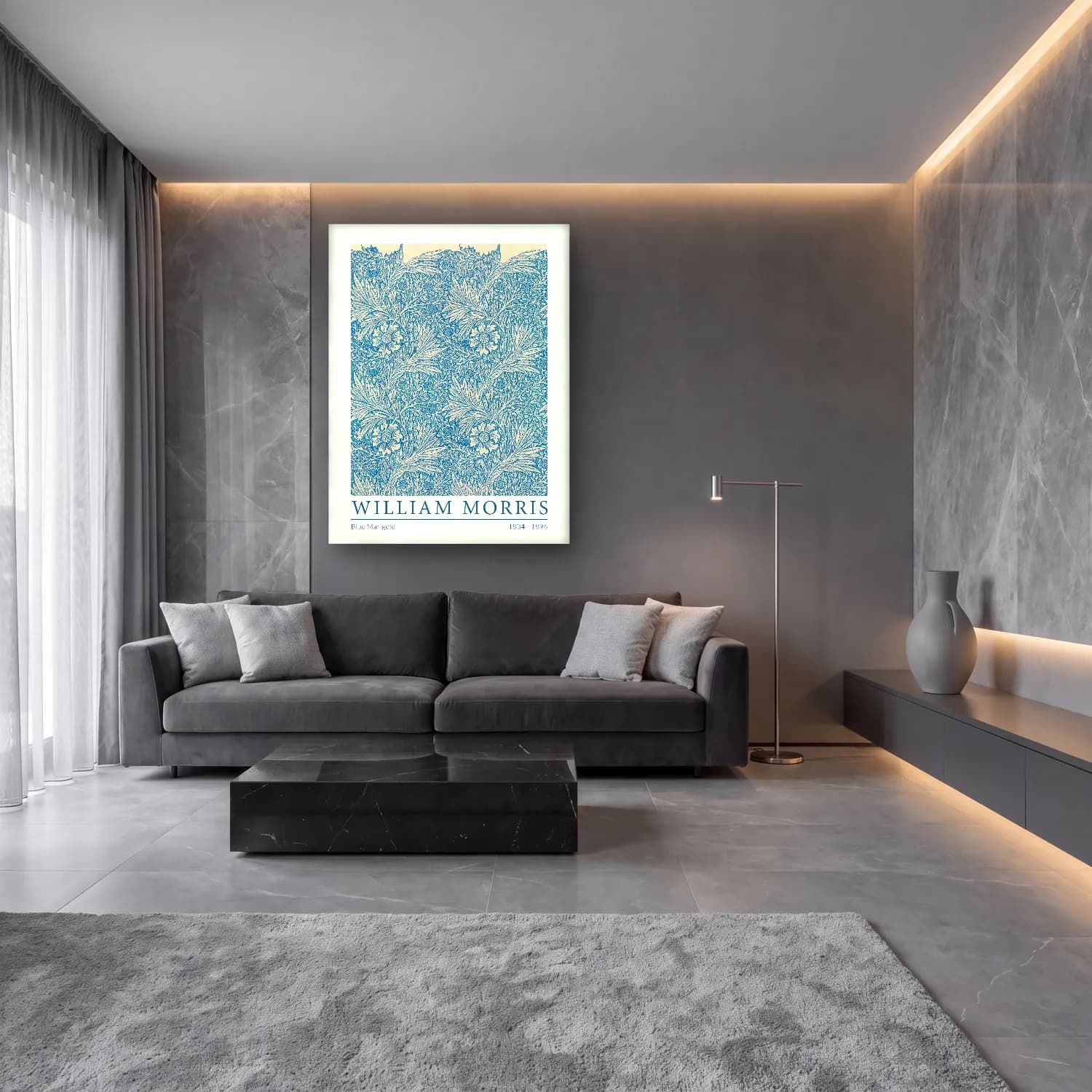Botanik İllüstrasyon Çiçek Deseni No. 34 cam tablo — lüks salon duvarında