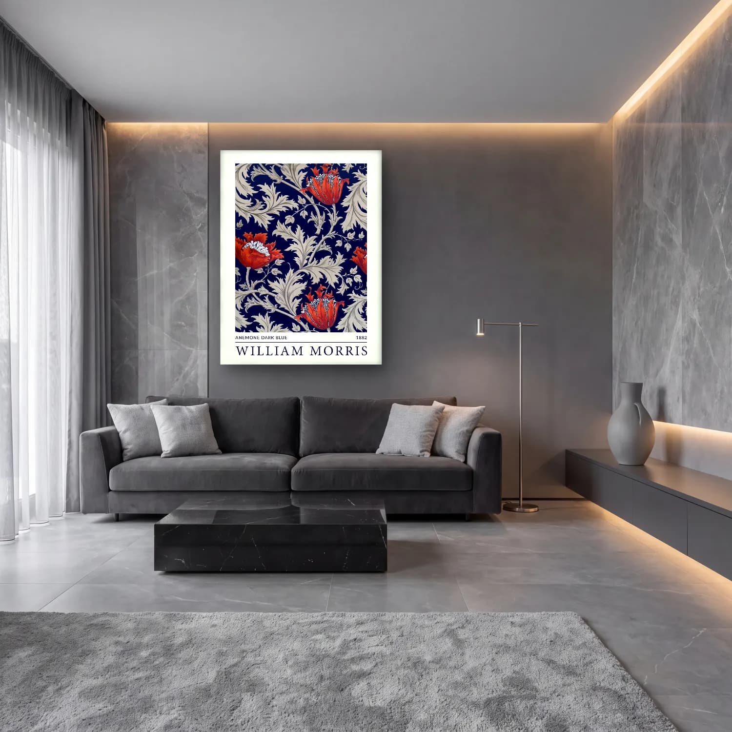 Maksimalist Çiçek Deseni No. 10 cam tablo — lüks salon duvarında