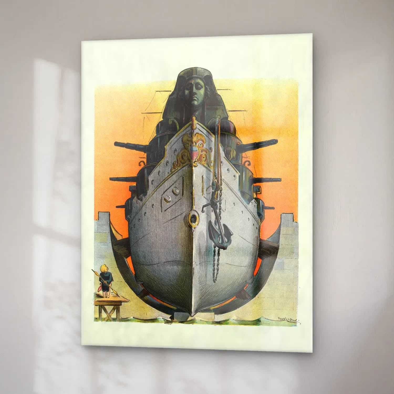 Vintage Poster Şövalye – Sarı Tonlar cam tablo — sağ açıdan görünüm