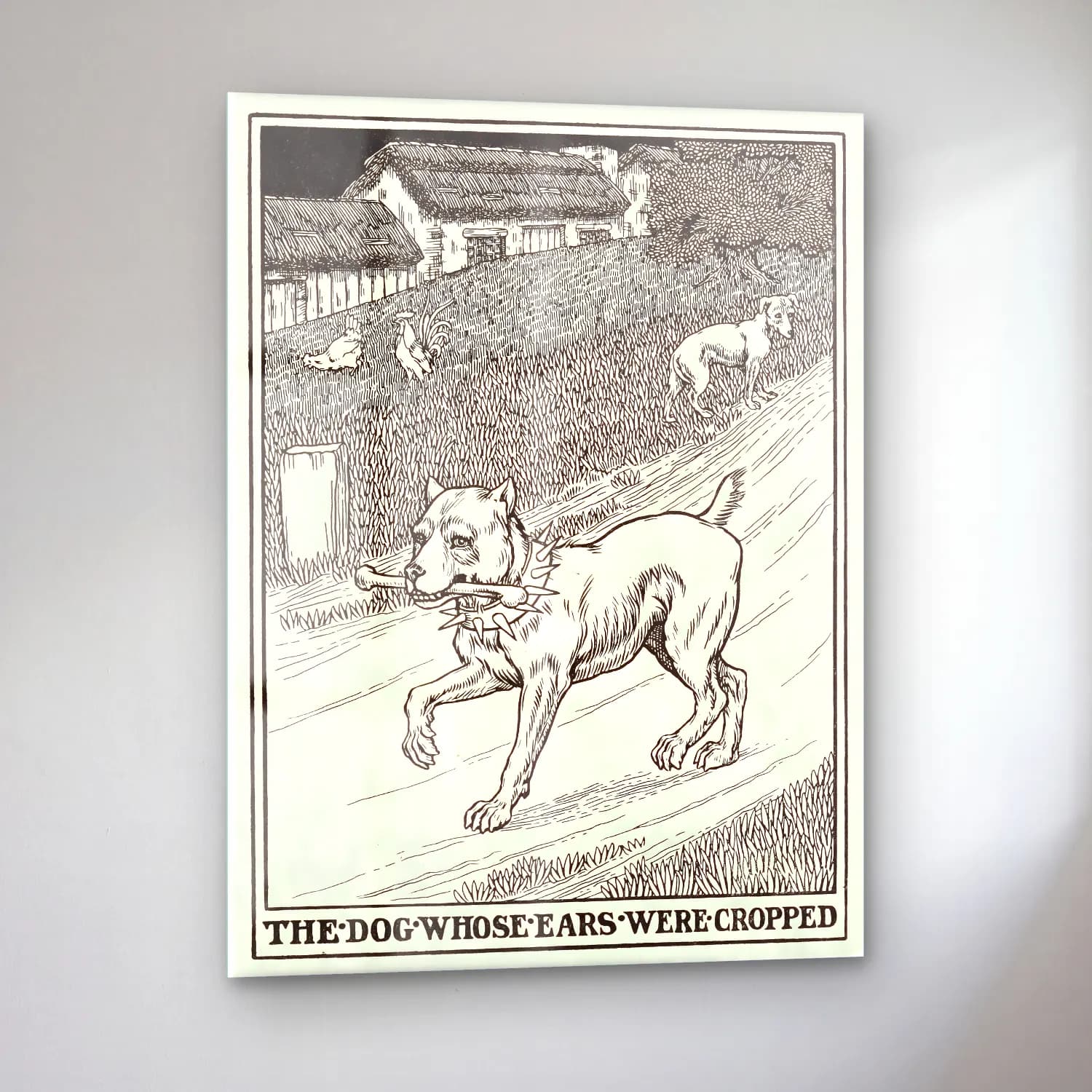 Vintage Köpek No. 6 cam tablo — sol açıdan görünüm