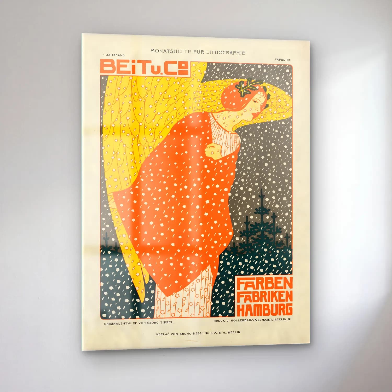 Vintage Poster Elbiseli Kadın No. 24 cam tablo — sol açıdan görünüm