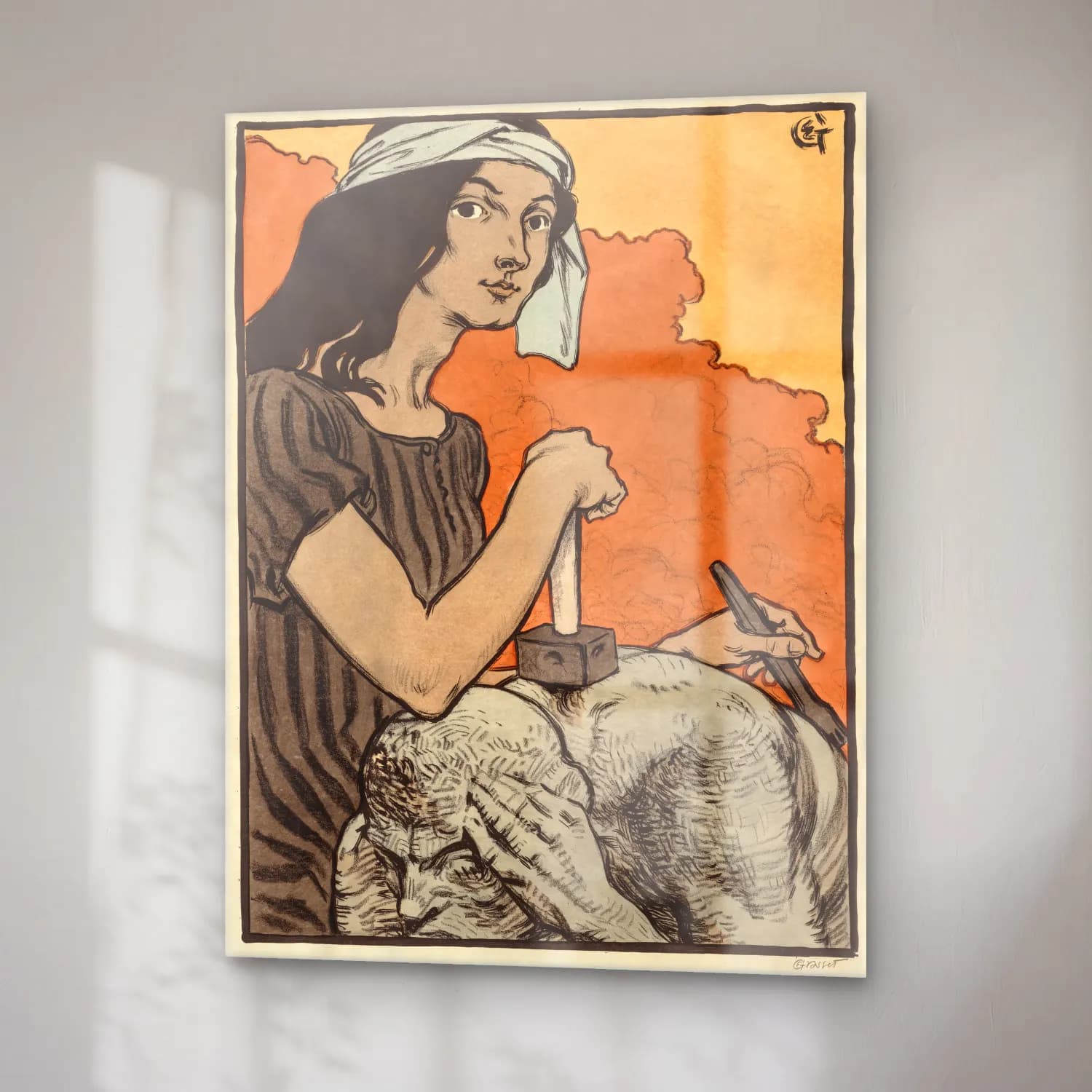 Vintage Kitap Okuyan Kadın No. 4 cam tablo — sağ açıdan görünüm