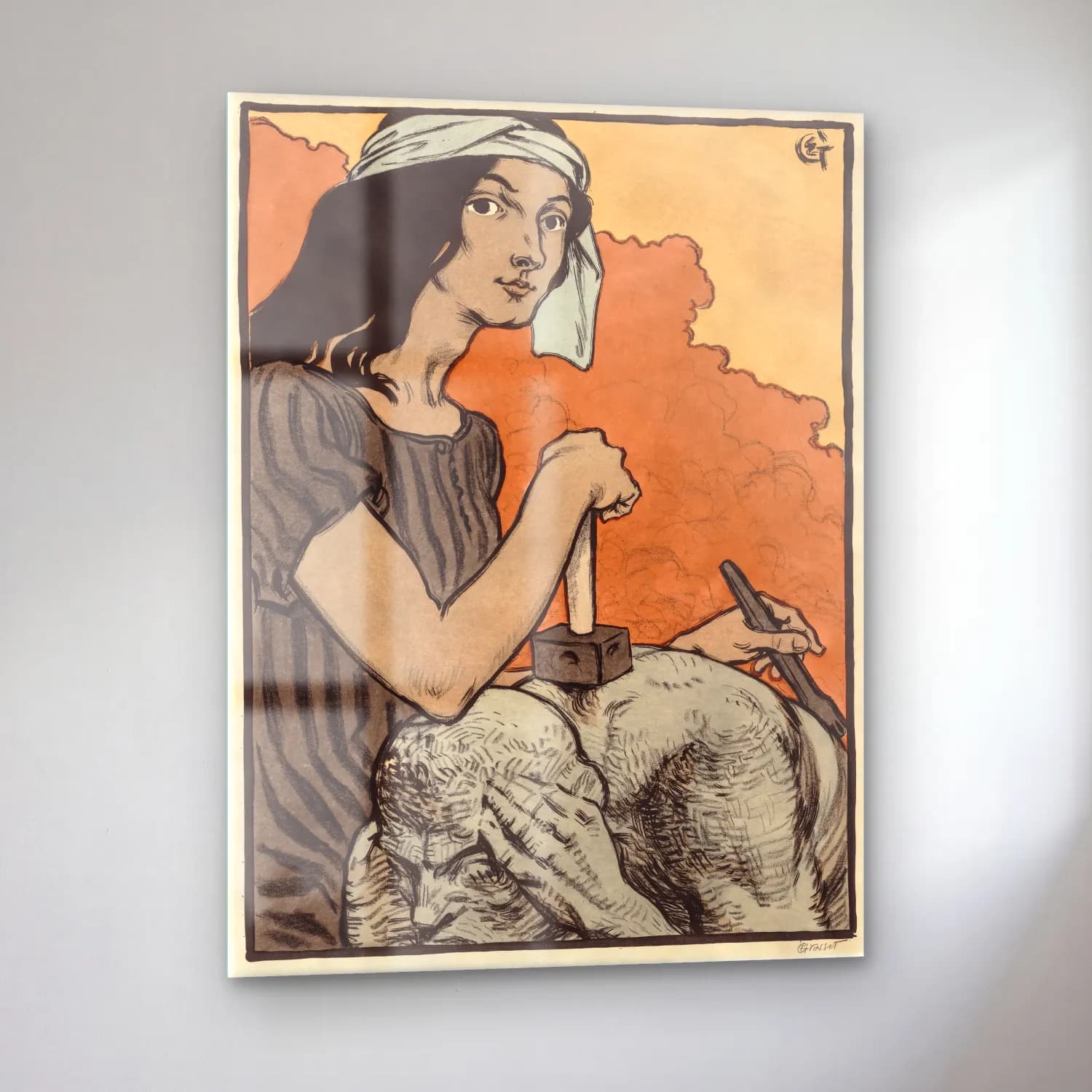 Vintage Kitap Okuyan Kadın No. 4 cam tablo — sol açıdan görünüm