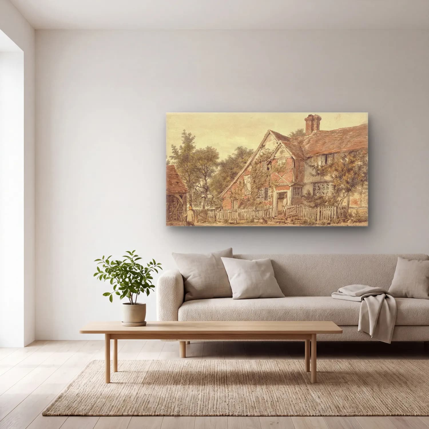 William Henry Hunt – A Farmhouse cam tablo — açık renk salonda