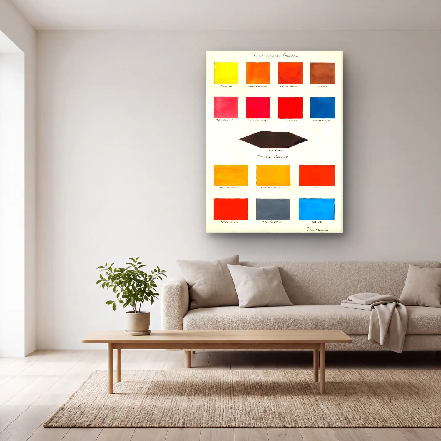 Bauhaus Renk Alanları No. 2 cam tablo — açık renk salonda