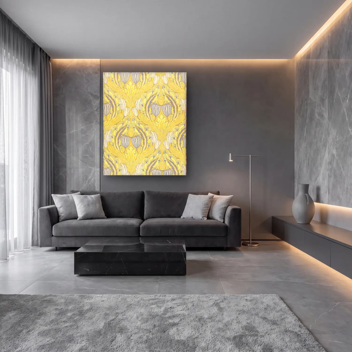 Pastel Çiçek Deseni No. 31 cam tablo — lüks salon duvarında