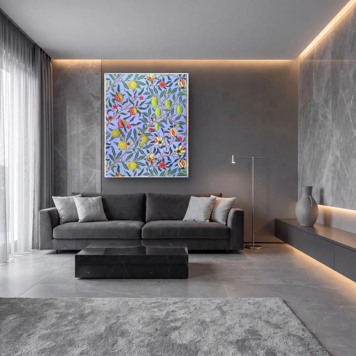 Botanik İllüstrasyon Çiçek Deseni No. 66 cam tablo — lüks salon duvarında