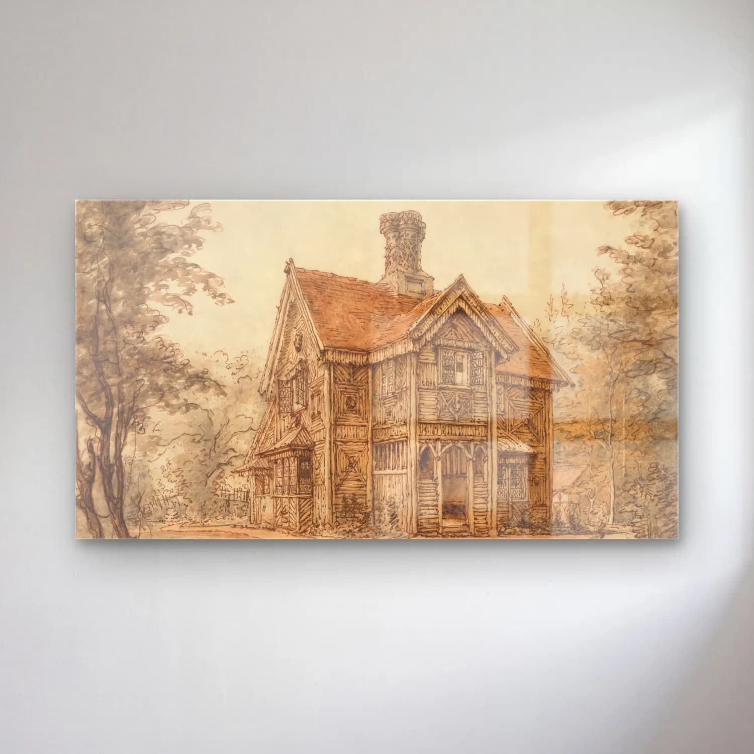 William Henry Hunt – A Lodge at Cassiobury cam tablo — William Henry Hunt – A Lodge at Cassiobury — vintage kır evi