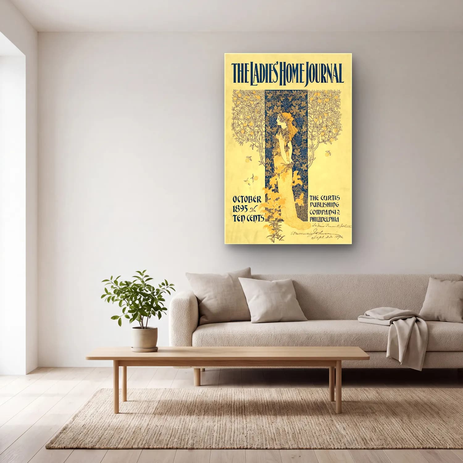 Vintage Poster Kitap Okuyan Kadın No. 14 cam tablo — açık renk salonda