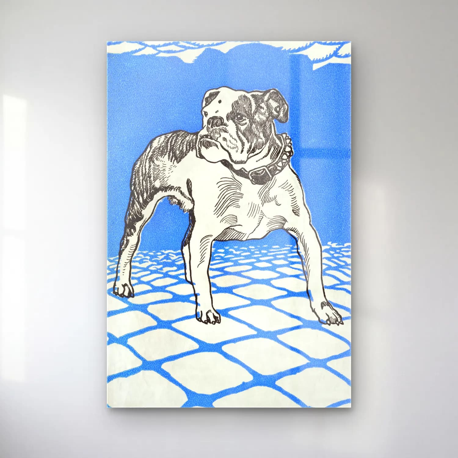 Vintage Köpek – Mavi Tonlar cam tablo — Vintage Köpek – Mavi Tonlar — vintage köpek