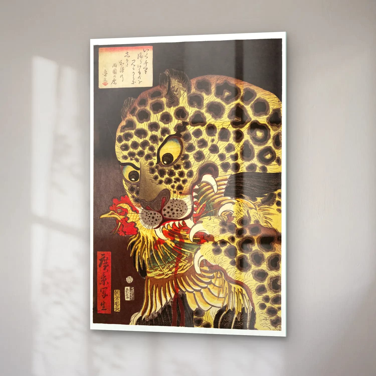 Japon Baskı Leopar – Siyah Beyaz Tonlar cam tablo — sağ açıdan görünüm