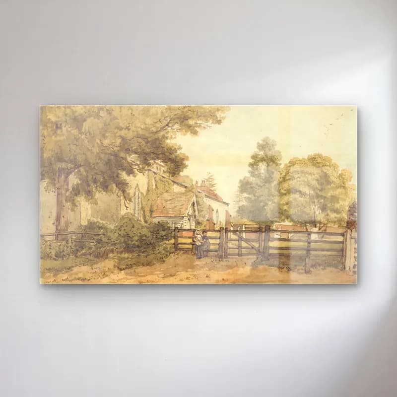 William Henry Hunt – Aldenham Church cam tablo — William Henry Hunt – Aldenham Church — suluboya kır evi