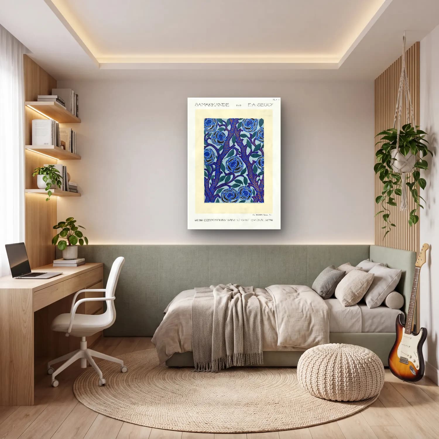 Boho Çiçek Deseni No. 28 cam tablo — genç odasında
