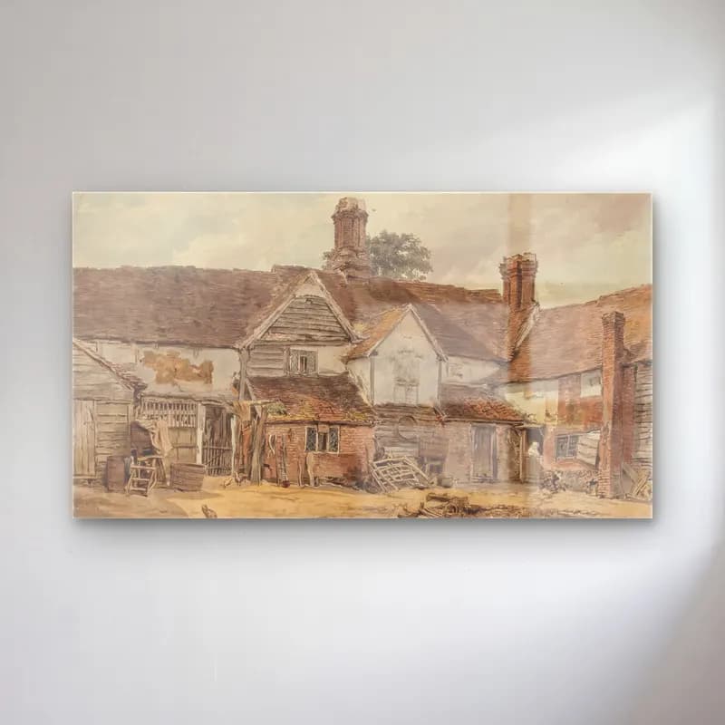 William Henry Hunt – Old Farm Buildings cam tablo — William Henry Hunt – Old Farm Buildings — vintage kır evi