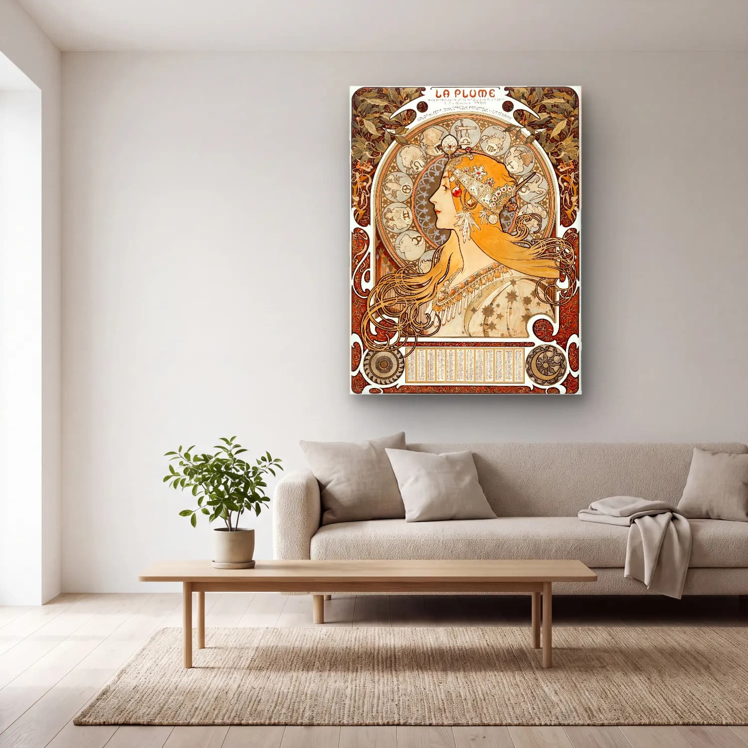 Vintage Poster Kadın Portresi No. 25 cam tablo — açık renk salonda