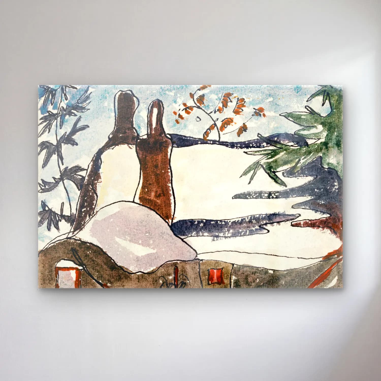 Suluboya Aşıklar – Bej Tonlar cam tablo — Suluboya Aşıklar – Bej Tonlar — suluboya aşıklar
