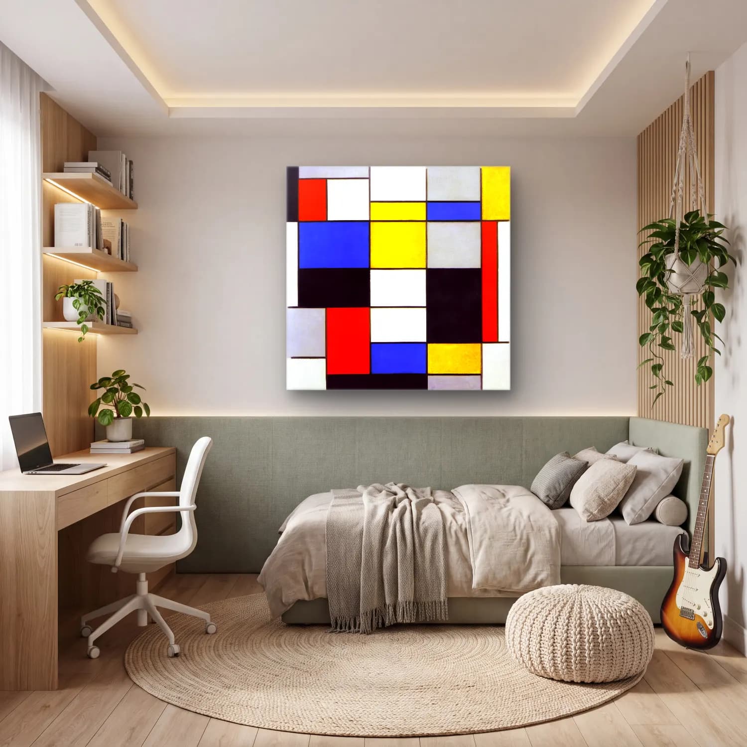 Modern Soyut Dama Deseni No. 9 cam tablo — genç odasında