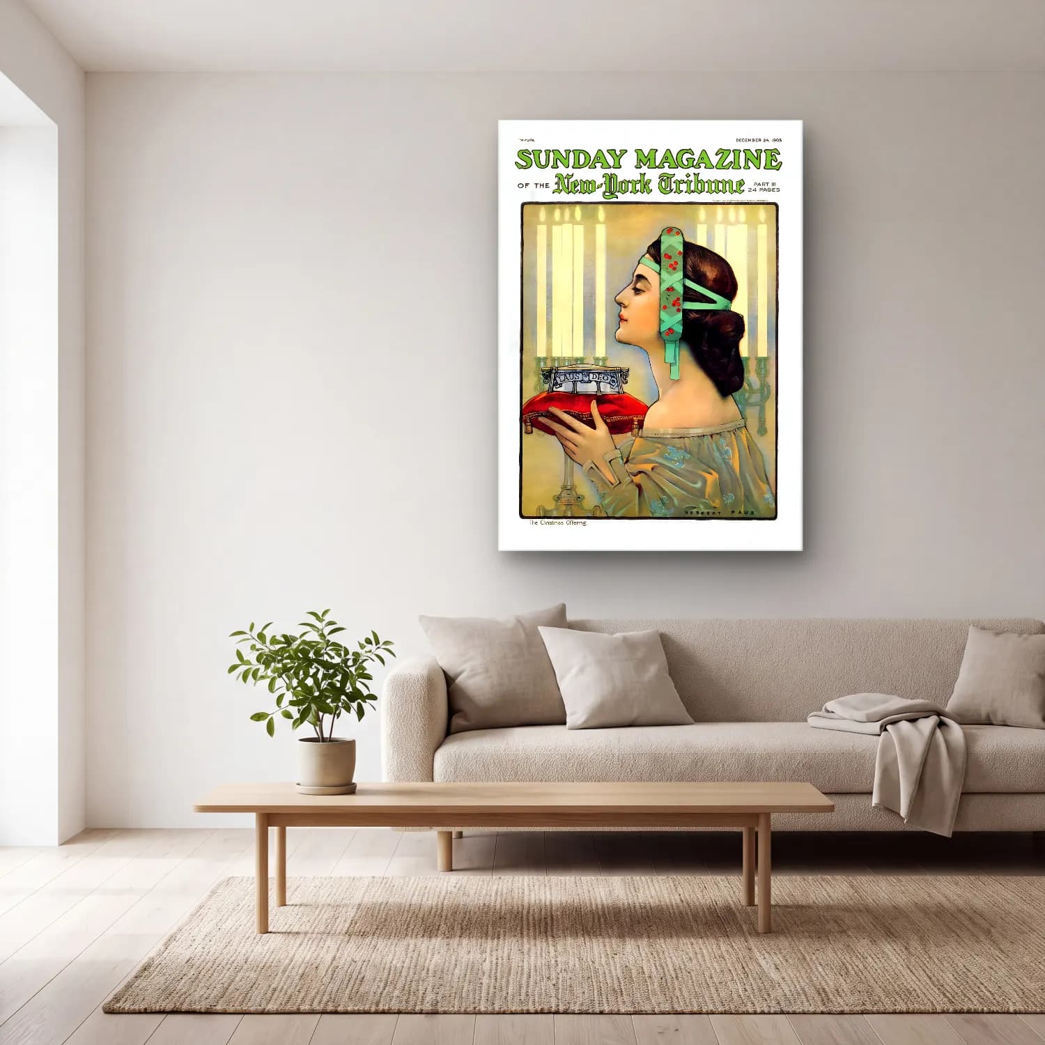 Vintage Poster Şapkalı Kadın No. 7 cam tablo — açık renk salonda