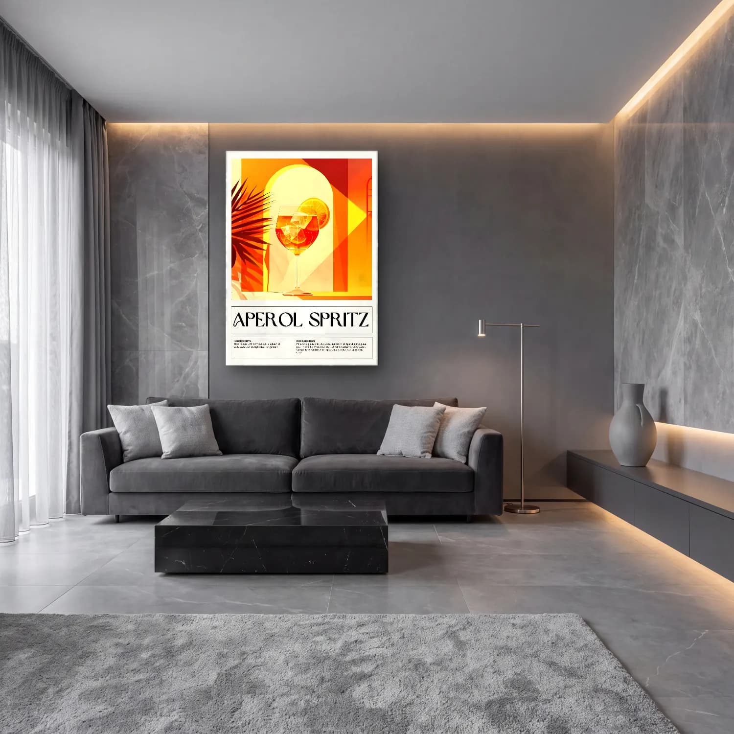 Retro Kokteyl No. 10 cam tablo — lüks salon duvarında