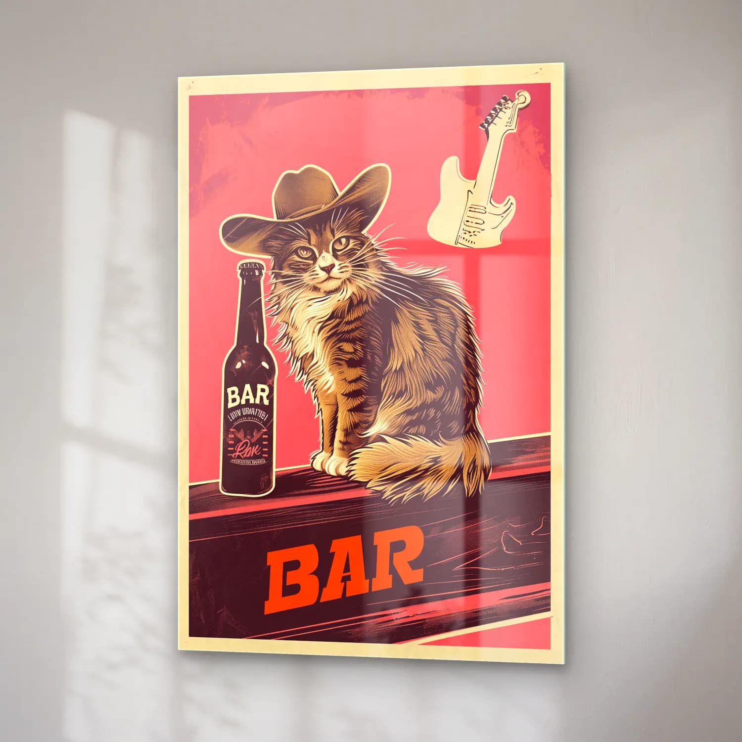 Vintage Poster Kedi No. 4 cam tablo — sağ açıdan görünüm