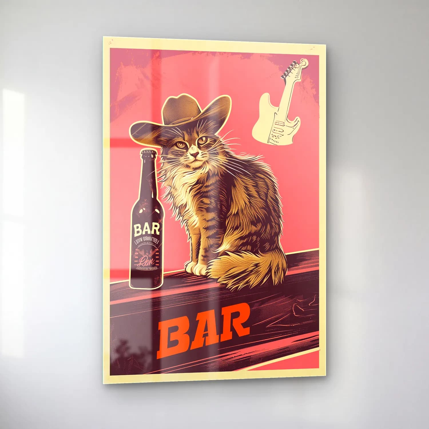 Vintage Poster Kedi No. 4 cam tablo — sol açıdan görünüm
