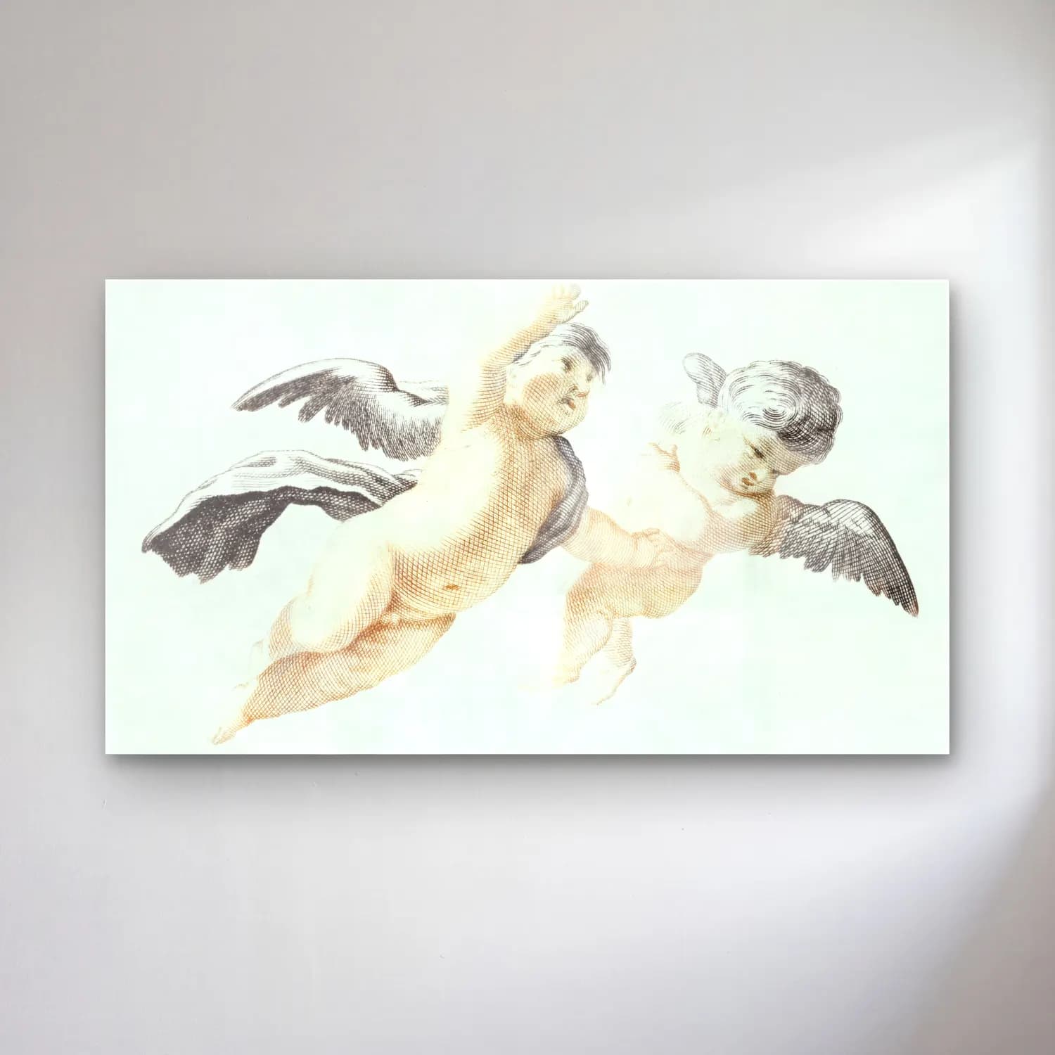 Johan Teyler – Two flying Putti cam tablo — Johan Teyler – Two flying Putti — vintage melek