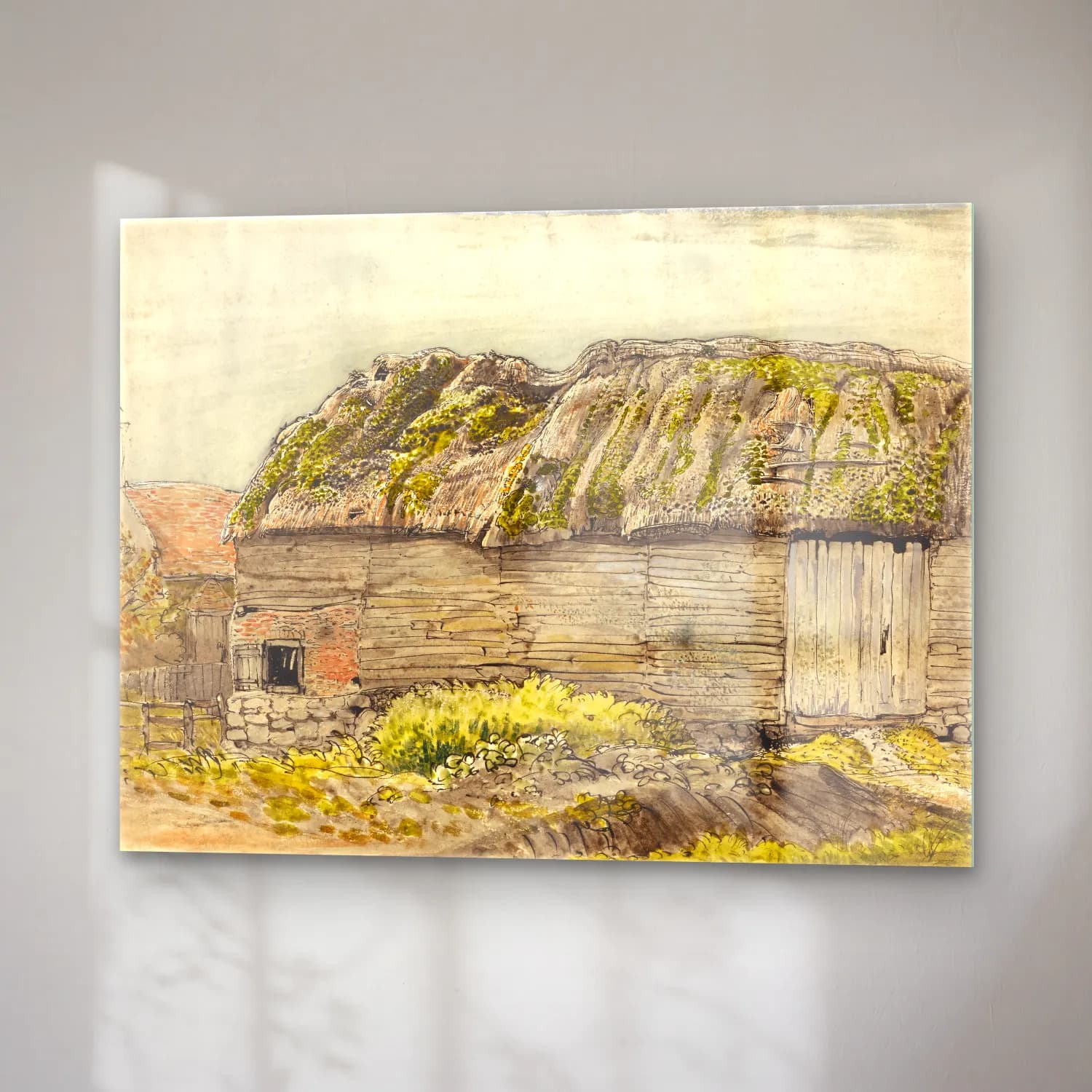 Suluboya Kır Evi – Pastel Tonlar cam tablo — sağ açıdan görünüm