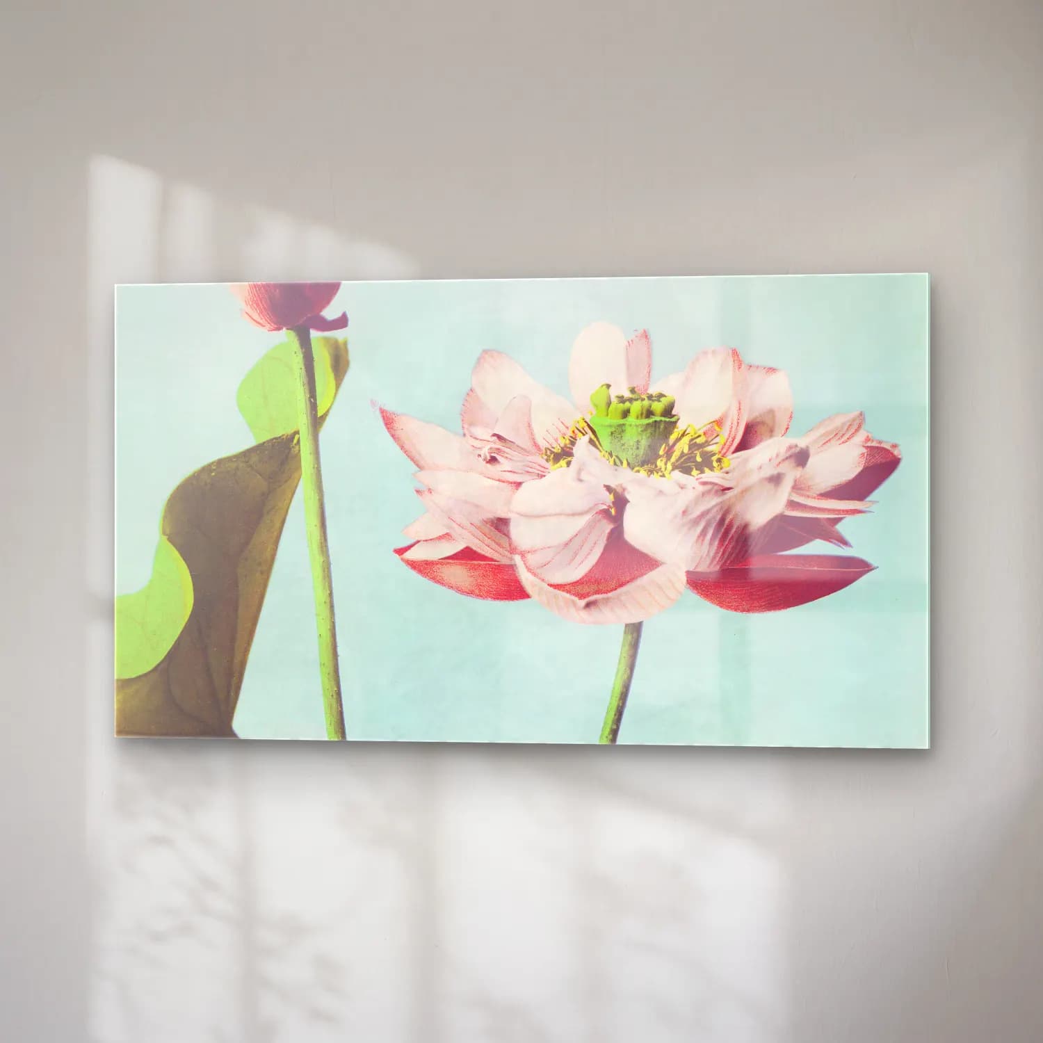 Pastel Lotus Çiçekleri No. 5 cam tablo — sağ açıdan görünüm