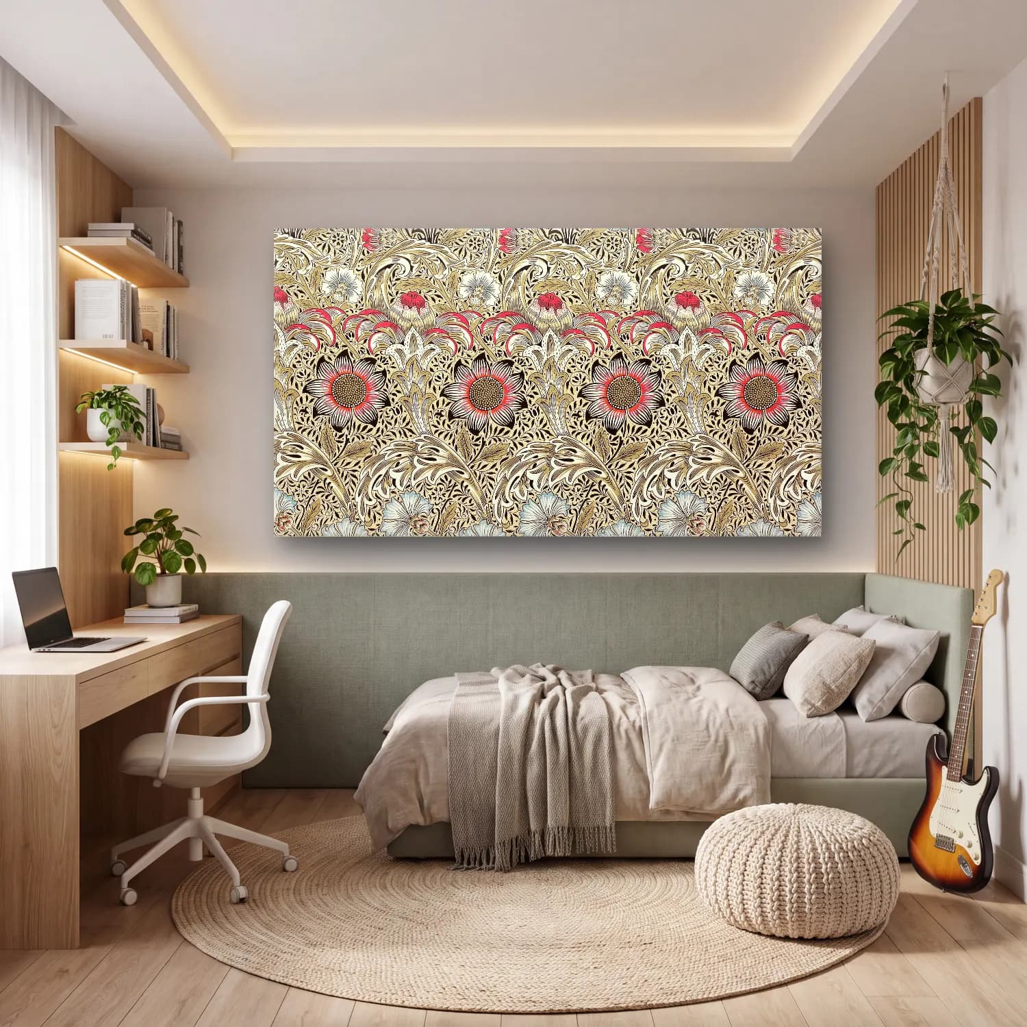 Maksimalist Çiçek Deseni No. 33 cam tablo — genç odasında