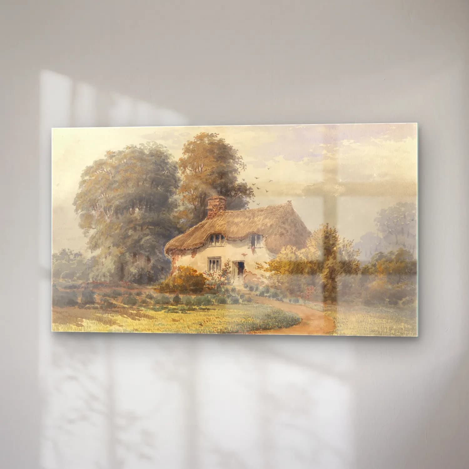 Suluboya Kır Evi No. 7 cam tablo — sağ açıdan görünüm