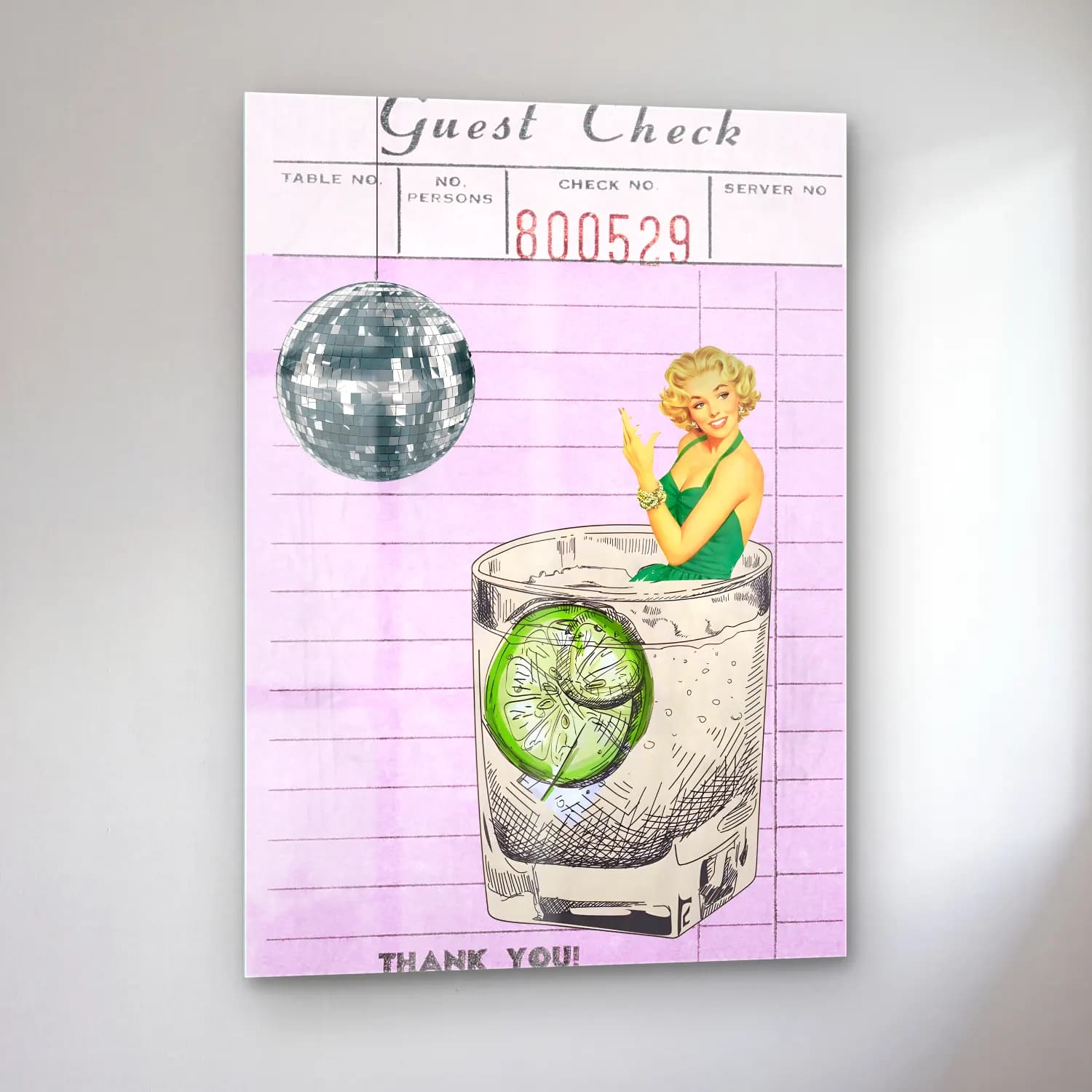 Vintage Kokteyl No. 46 cam tablo — sol açıdan görünüm