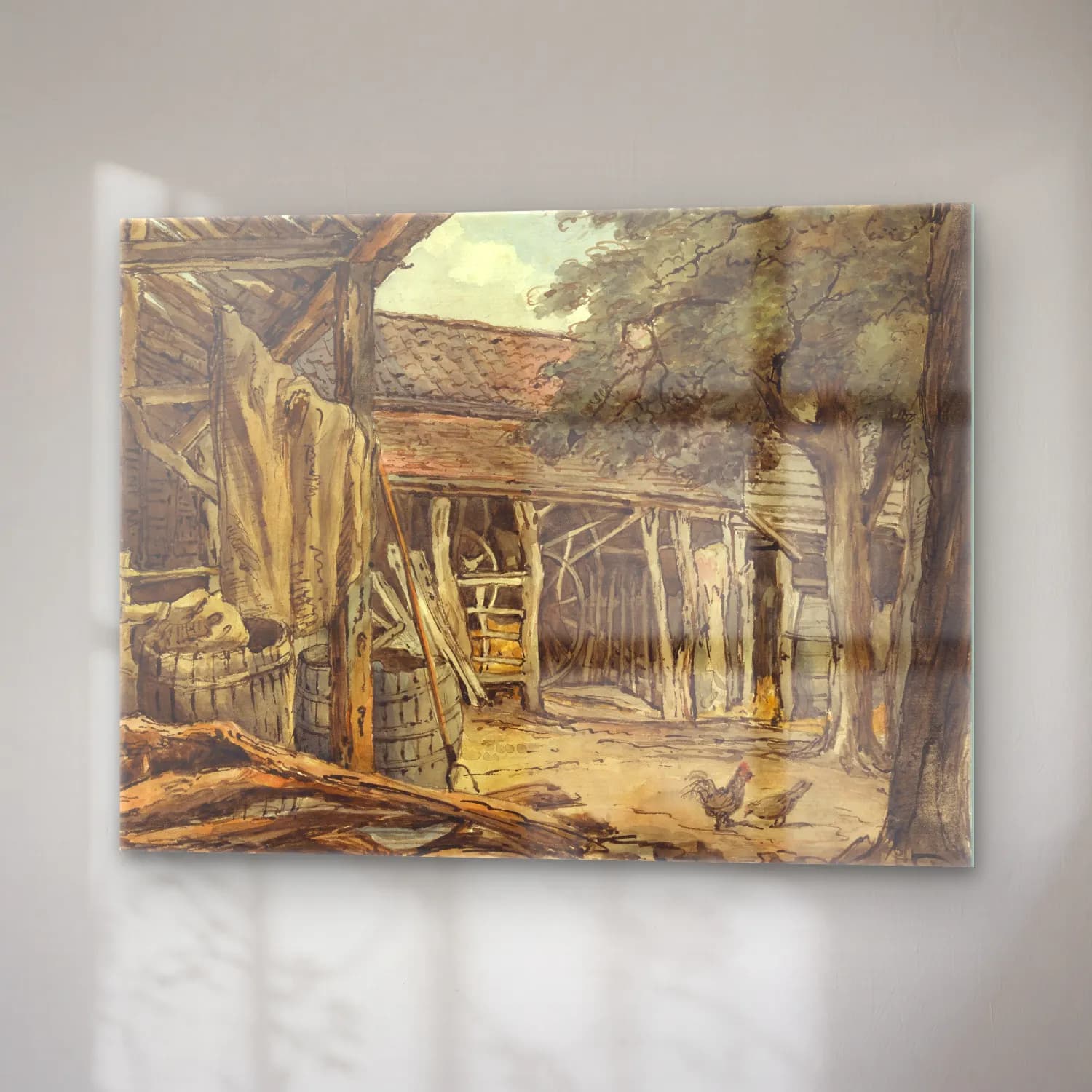 Suluboya Kır Evi No. 12 cam tablo — sağ açıdan görünüm