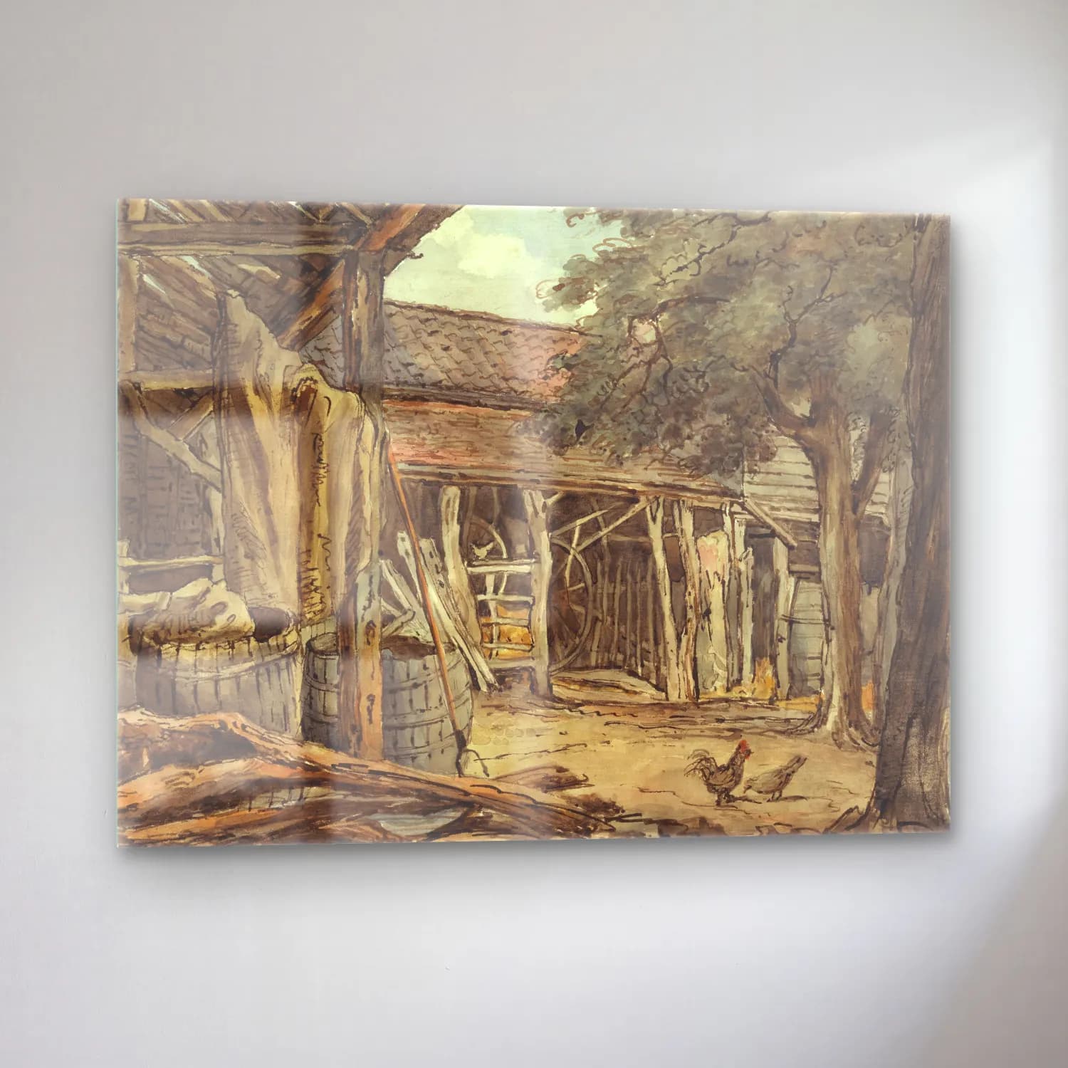 Suluboya Kır Evi No. 12 cam tablo — sol açıdan görünüm