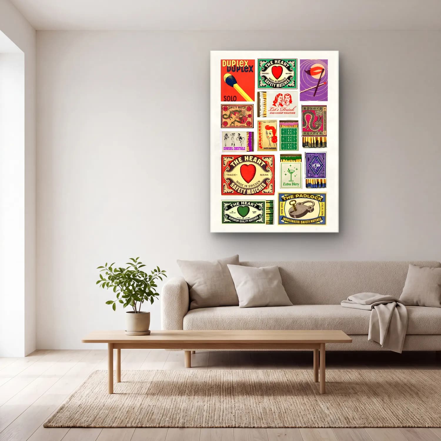 Vintage Poster Kitaplar – Mor Tonlar cam tablo — açık renk salonda