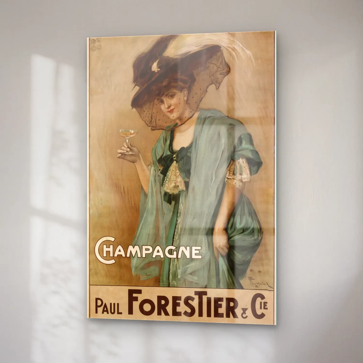 Vintage Poster Şampanya No. 4 cam tablo — sağ açıdan görünüm