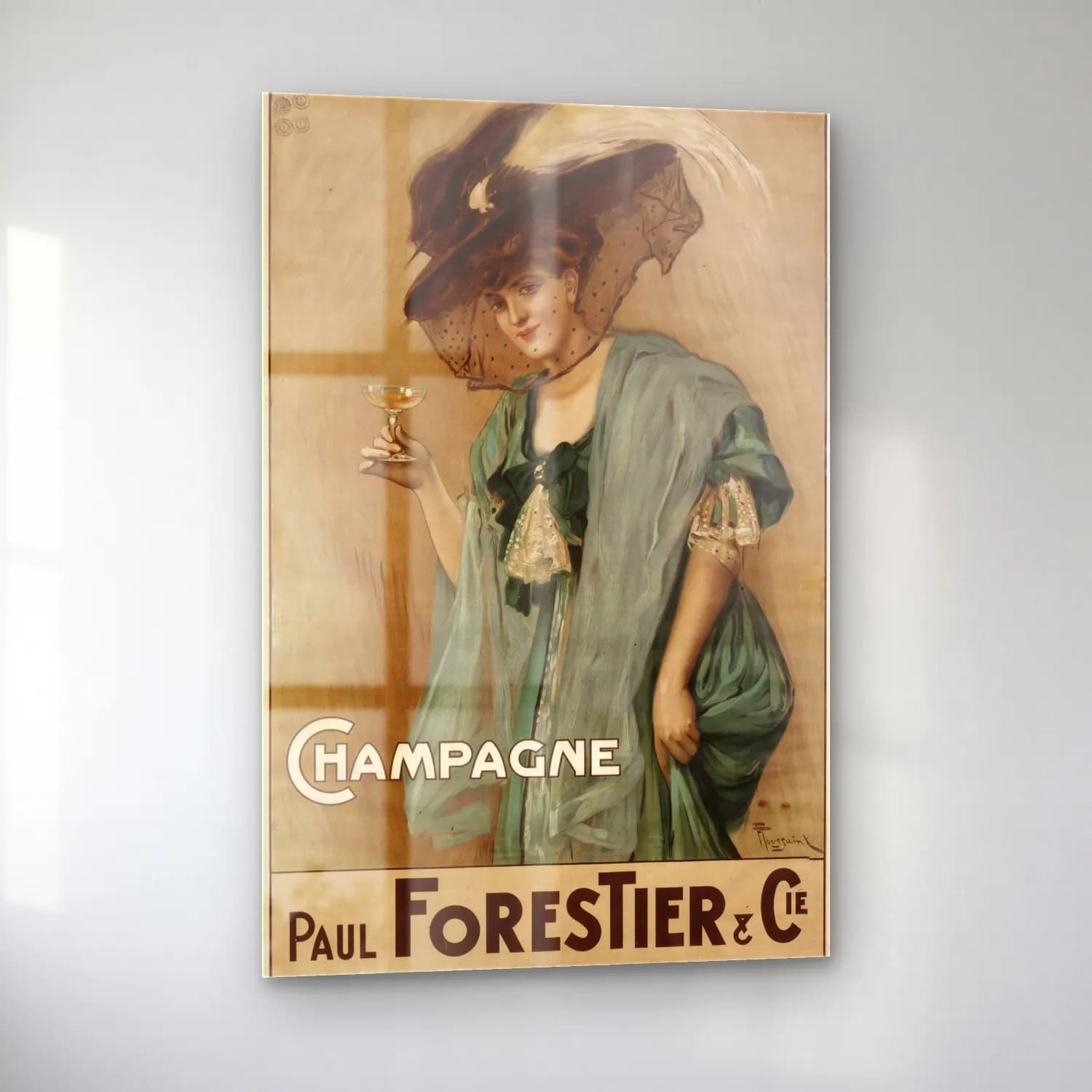 Vintage Poster Şampanya No. 4 cam tablo — sol açıdan görünüm