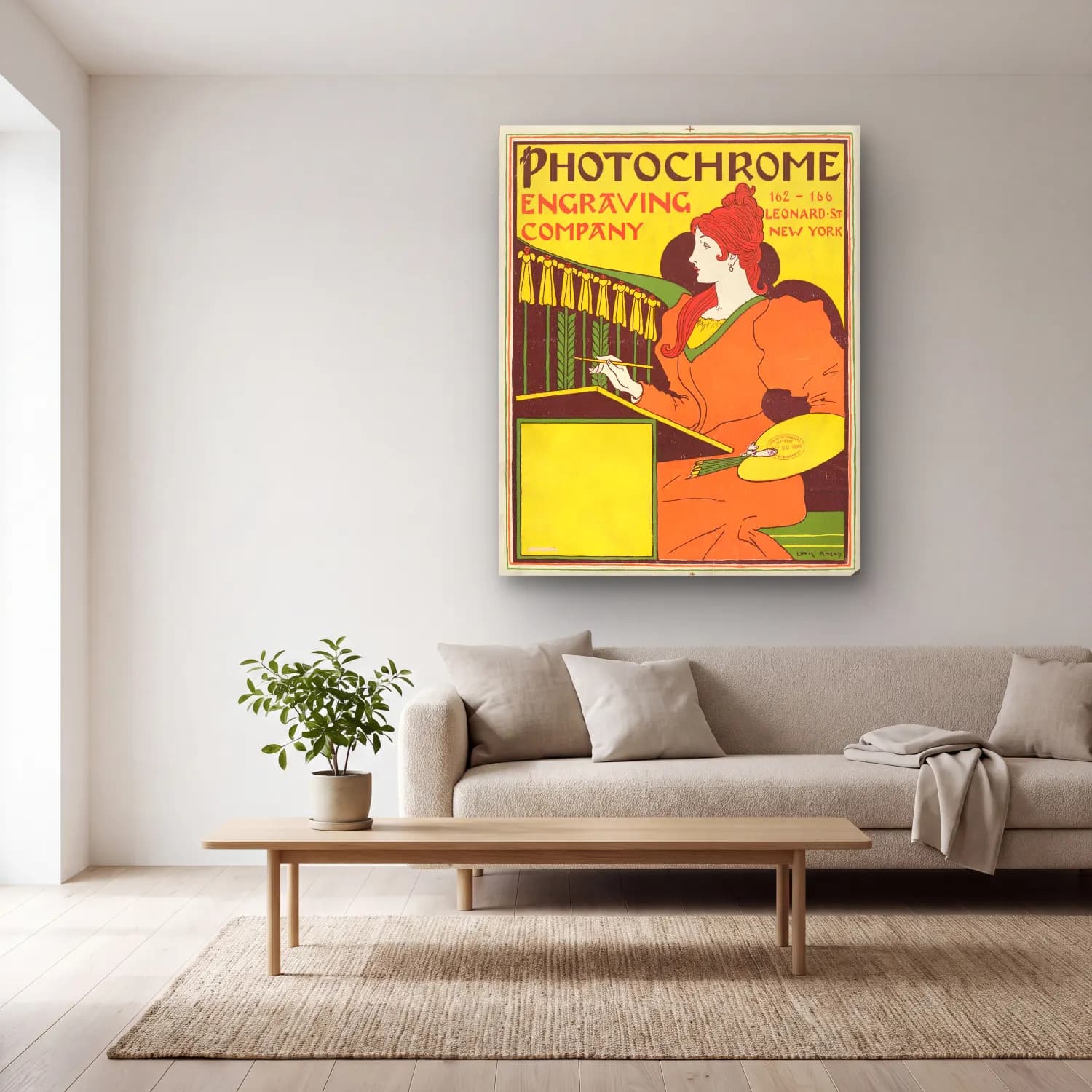 Vintage Poster Piyano – Sarı Tonlar cam tablo — açık renk salonda
