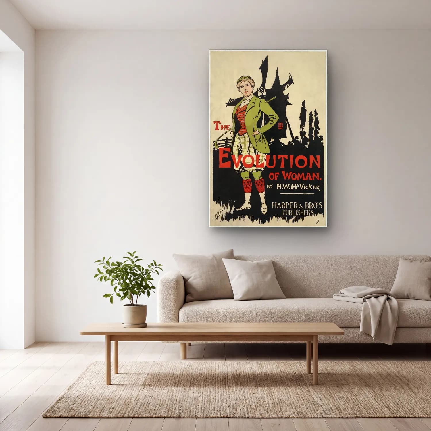 Vintage Poster Şapkalı Kadın No. 8 cam tablo — açık renk salonda