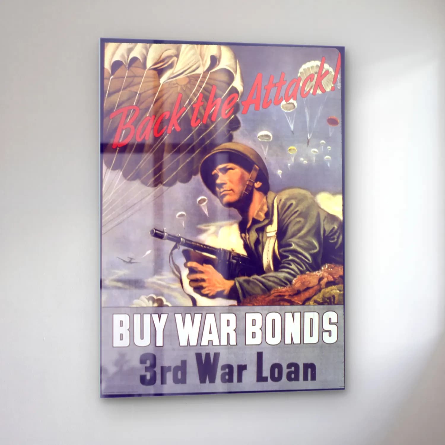 Vintage Poster Savaş Sahnesi cam tablo — sol açıdan görünüm