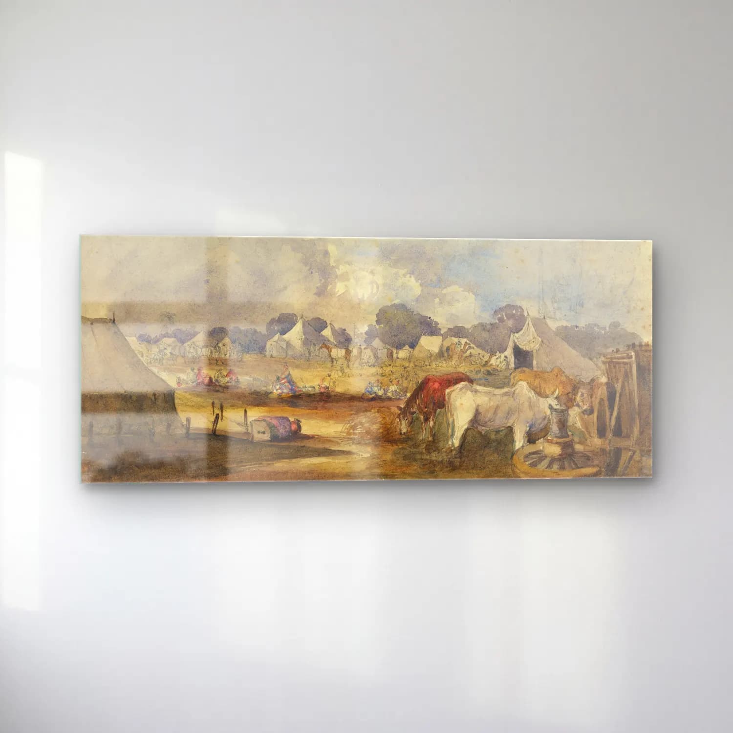 Suluboya Kır Evi No. 13 cam tablo — sol açıdan görünüm