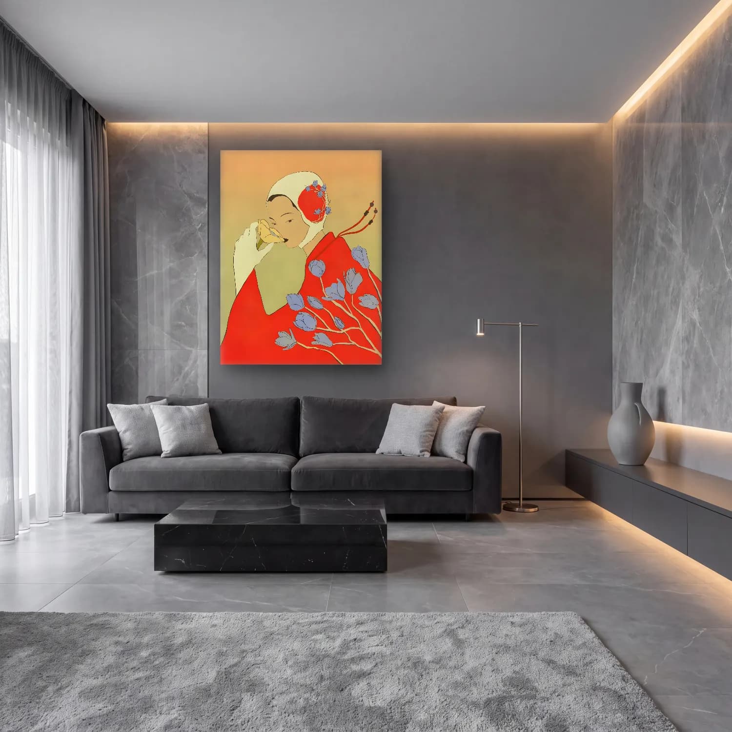 Vintage Poster Elbiseli Kadın No. 27 cam tablo — lüks salon duvarında