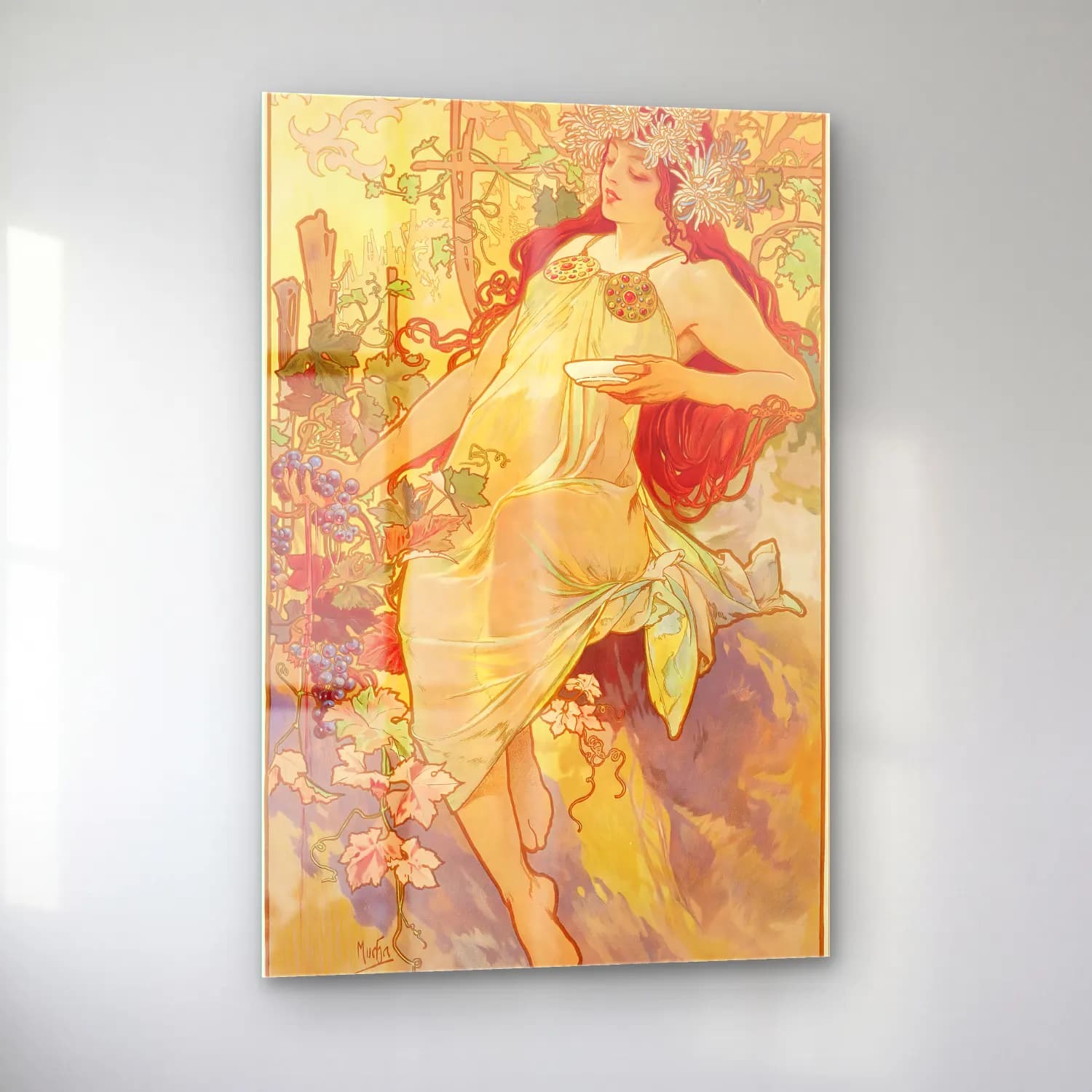 Vintage Poster Kadeh Şarap – Bej Tonlar cam tablo — sol açıdan görünüm