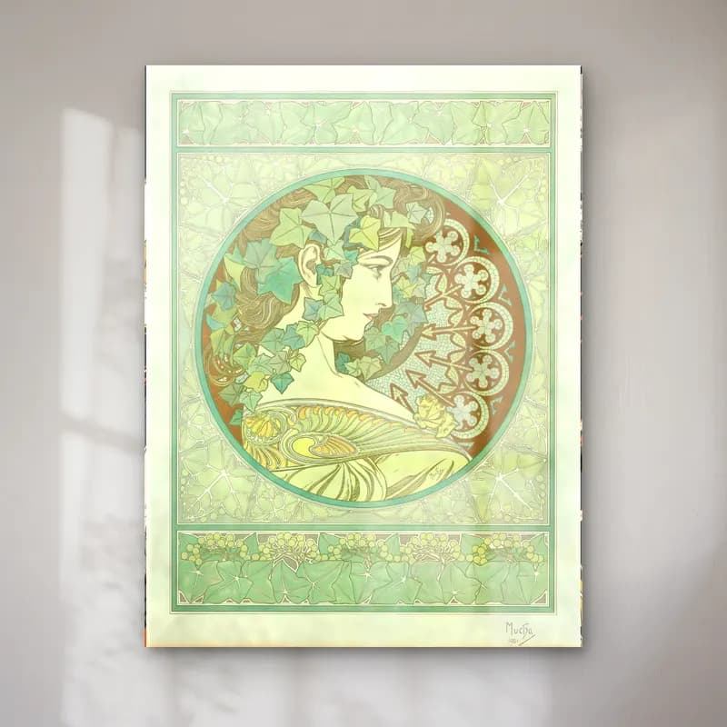 Vintage Poster Kadın Portresi – Yeşil Tonlar cam tablo — Vintage Poster Kadın Portresi – Yeşil Tonlar — vintage poster kadın portresi